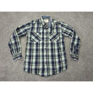 Weatherproof Plaid Button-Down Shirt in Green and Blue